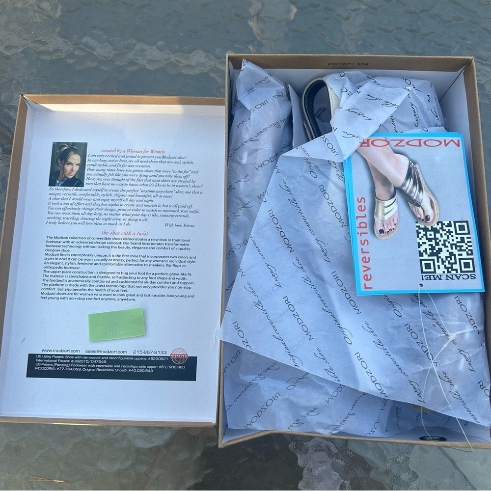 NEW Modzori Venitia 2 Reversible Wedge Sandal, Off White/Pewter Size 11 NIB - Picture 10 of 11